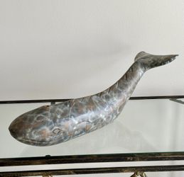 17” Nautical Carved Wooden Whale Folk Art Sculpture