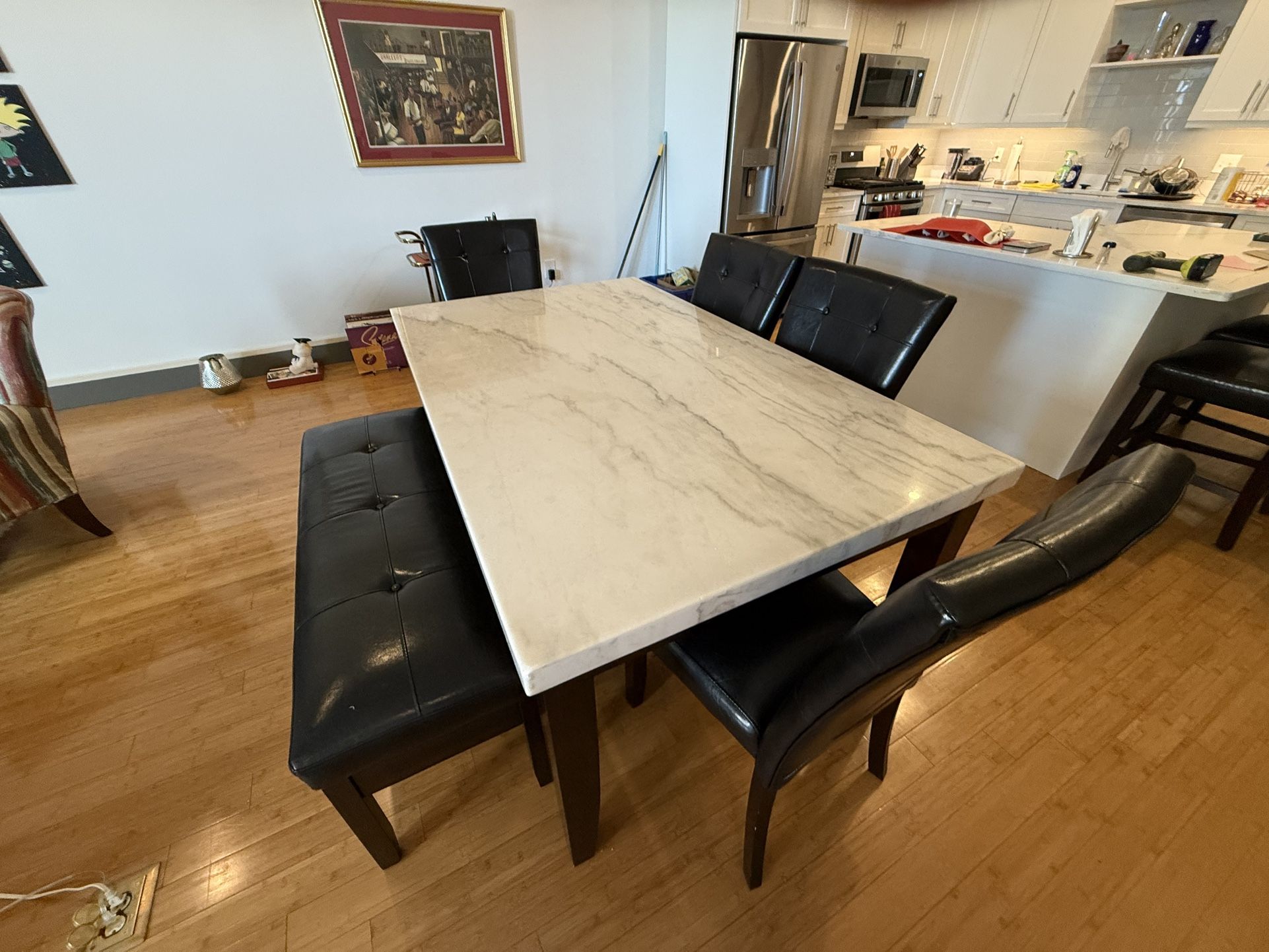 Montibello White Marble 42" x 70" 7 Piece Dining Set