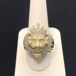 Diamond Gold 10k Lion Ring New 