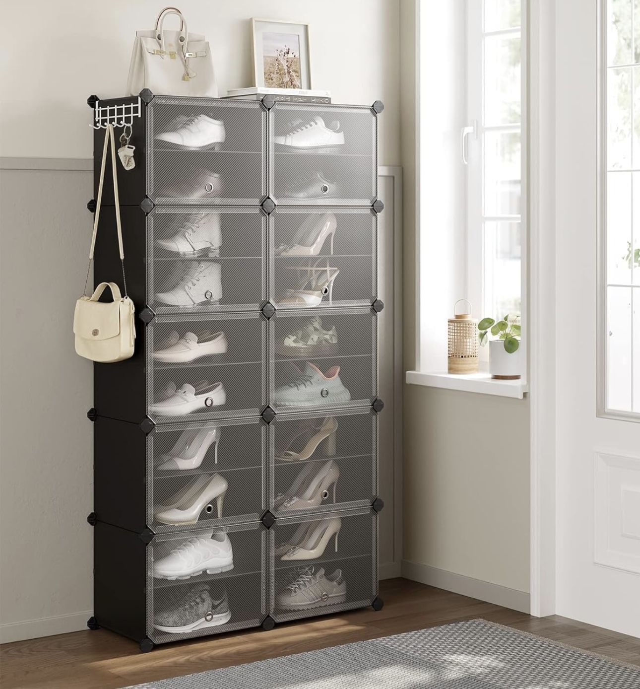 Shoe Rack, 10 Cubes Shoe Organizer with Doors