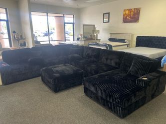 Black Corduroy Modular Sectional Sofa with Ottoman