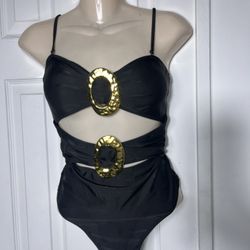 Black Bikini W/gold Buckle Size M Never Worn