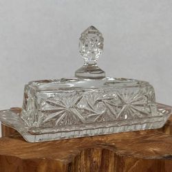 Vtg Kristal Zajecar Embossed Crystal Butter Dish With Star Of David