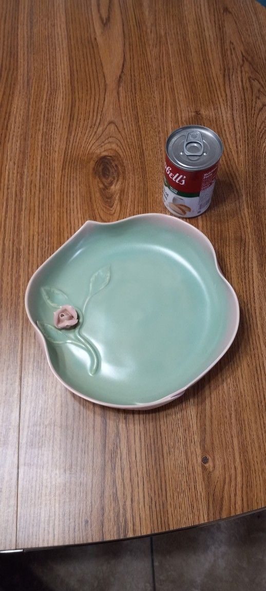 Vintage Mid-century Modern California Pottery Haldeman Caliente 1950s Ceramic Low Bowl Dresser Bowl Art Deco Flower