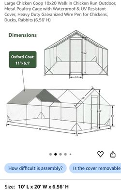 Large Chicken Coop 10x20 Walk in Chicken Run Outdoor, Metal Poultry Cage with Waterproof & UV Resistant Cover, Heavy Duty Galvanized Wire Pen for Chic