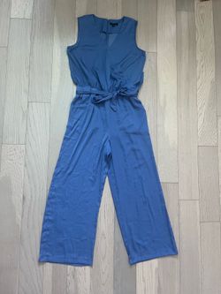 H by Halston Sleeveless Faux-Wrap Wide Leg Jumpsuit Blue Size 10