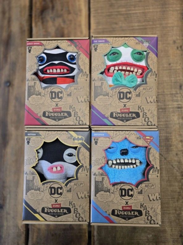 Fuggler x DC Set of 4 Joker Batman Harley Quinn Superman Zuru Plush
