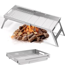 Foldable Campfire Grill Stainless Steel, 24.8"*11" Food Grade Metal, Non-toxic and Easy to Clean, Folding Camp Fire Grill for BBQ, Picnics, Backpackin