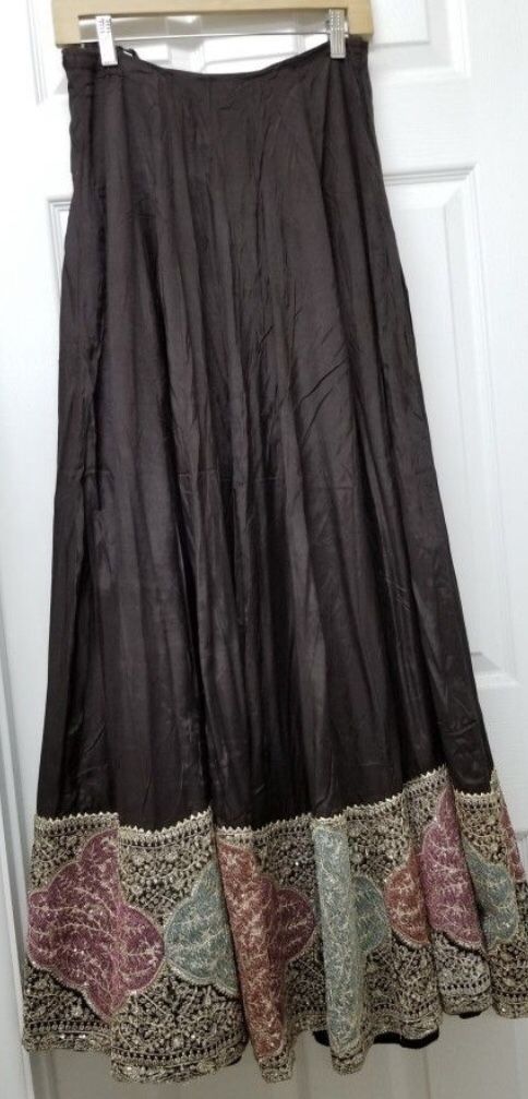 Brown Sequin Hem Boho Skirt S