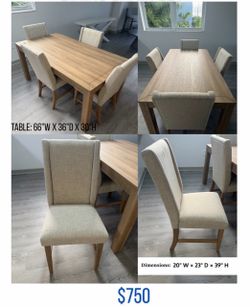 Wood Dining Table with 6 Upholstered Chairs