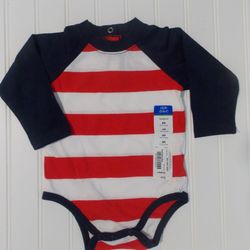 NWT Okie Dokie Baby Boys 6M Striped Red White & Blue Bodysuit Patriotic Shirt