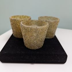 3 Golden Beaded Candle Holders