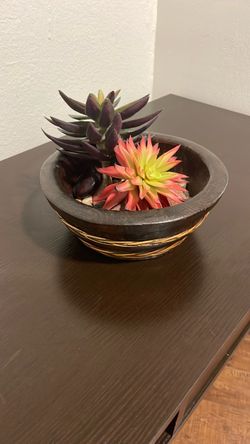 Artificial Succulent Arrangement in Wooden Bowl