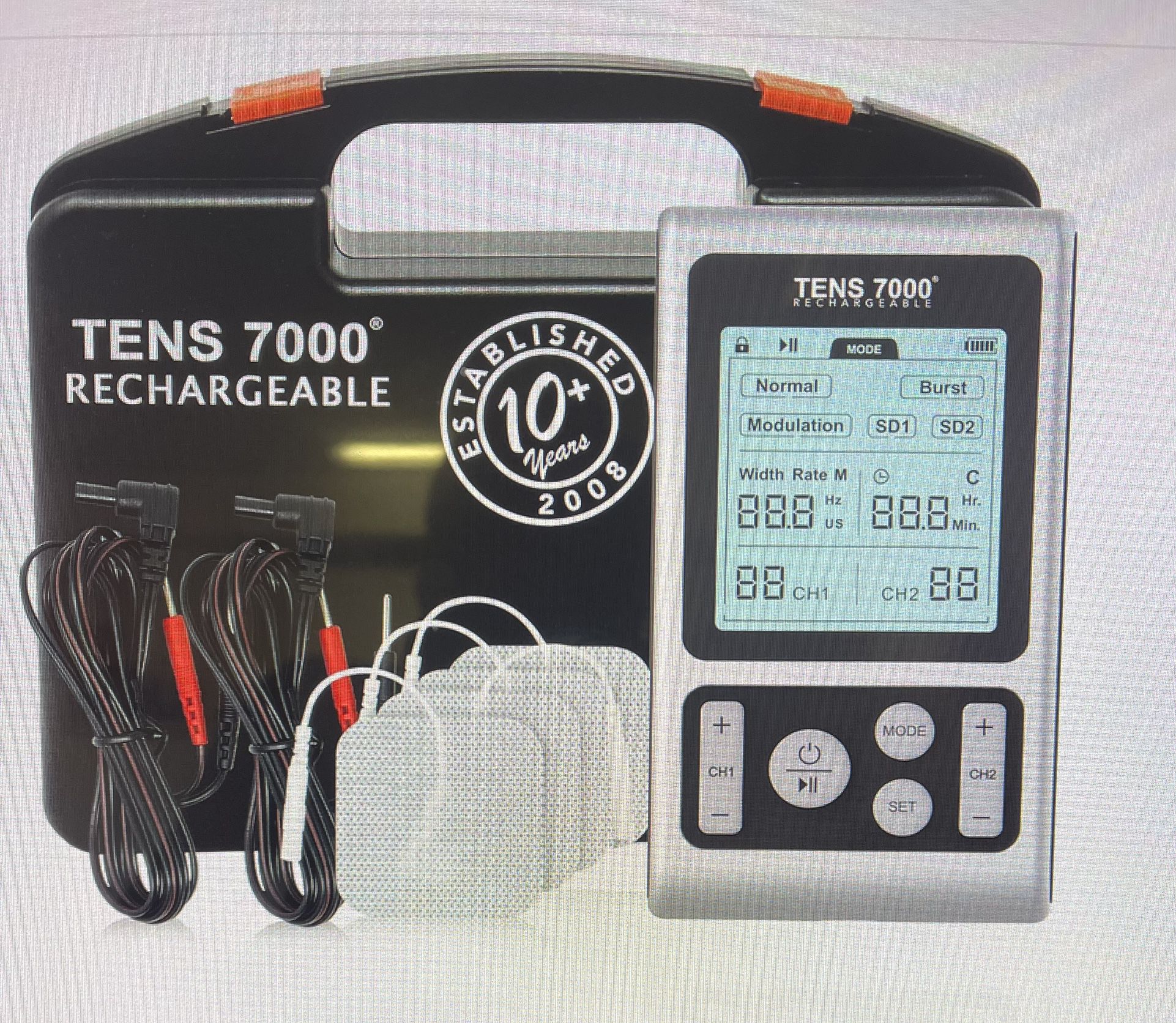 TENS 7000 Rechargeable Unit Muscle Stimulator and Pain Relief Device