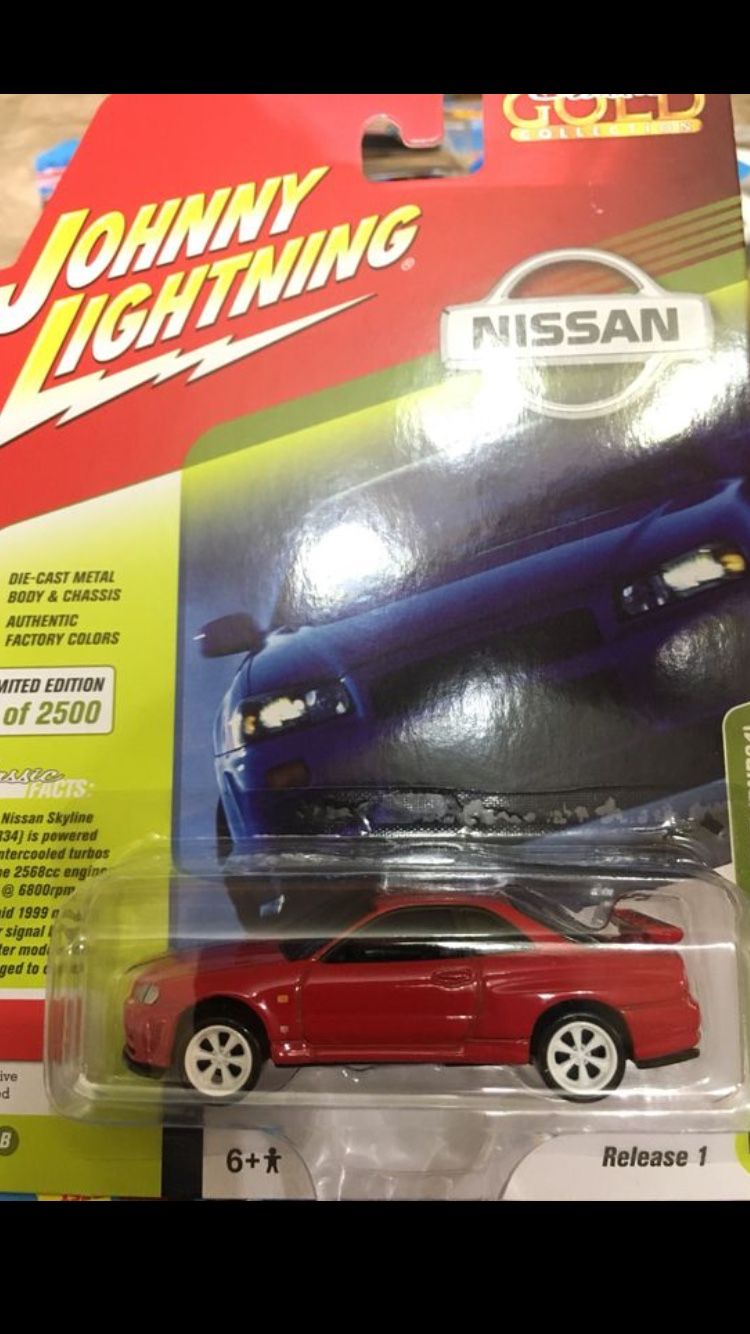 Johnny lightning Nissan skyline gtr r34 red with white wheels diecast collectible car $15 obo willing to trade for hot wheels car culture m2 real rid