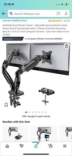 Dual Monitor Stand- Adjustable Spring Monitor Desk Mount Swivel
