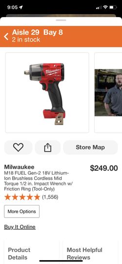 Milwaukee M18 1/2 Mid Torque Impact Wrench W/ Friction Ring Tool Only 
