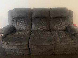 Sofa - Seda 80 Inch Power Reclining Sofa USB Port Charcoal Vegan Faux Leather - Saltoro Sherpi