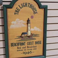 Vintage Lighthouse Beachfront Guest House Wooden Wall Sign Coastal Decor Art
