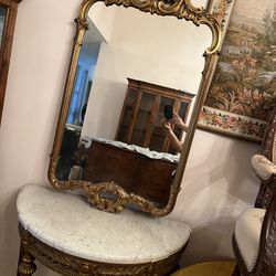 Antique Mirror And Marble Table