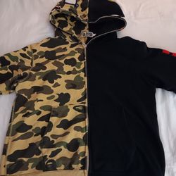Men's BAPE hoodie Camo/black Full Zip Shark Face & Ape Head 