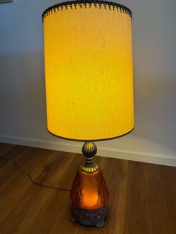 Vintage Table Lamp with Amber Glass Base