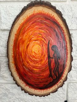 Hand Painted Sun & Surfer on Oval Wood Slab