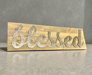 33" Large Rustic Farmhouse "Blessed" Metal & Wood Wall Sign