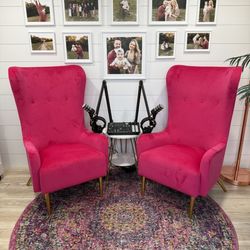 2 x Hot Pink Velvet Wingback Accent Chairs