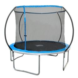 * Sportspower Bounce Pro 10’ Round Trampoline with Safety-Enclosure in Blue and Silver