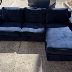 Navy Blue Velvet L Shaped Sectional Sofa 