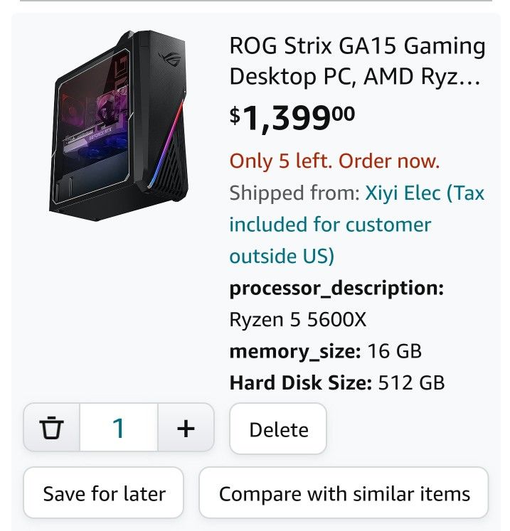 Asus ROG GA15DK Desktop Pc Last 1 Left! for Sale in Victorville, CA