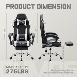 DUMOS Ergonomic Gaming Office Desk Chair with Footrest, Height Adjustable 360° Swivel Computer