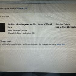 Shakira Las Mujeres Ya No Lloran World Tour SEC L Row 20 6 Seats 