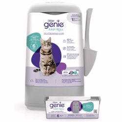 Litter Genie Easy Roll Pail Cat Litter Waste Disposal with 1 Roll of 24 Easy Tear Off Bags