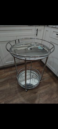 Chrome & Mirrored Round Bar Cart / Serving Cart