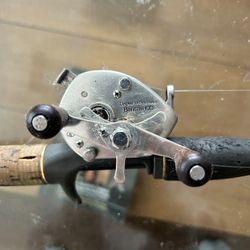 vintage Shimano Bantam 100 baitcasting reel With Academy Rod