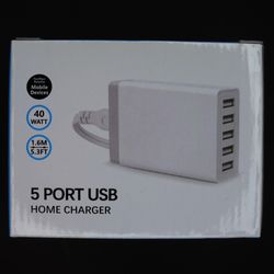 Pezin & Hulin 5 Port USB Wall Charger, 40W, Compatible with Tablet, Phone, Cell Devices