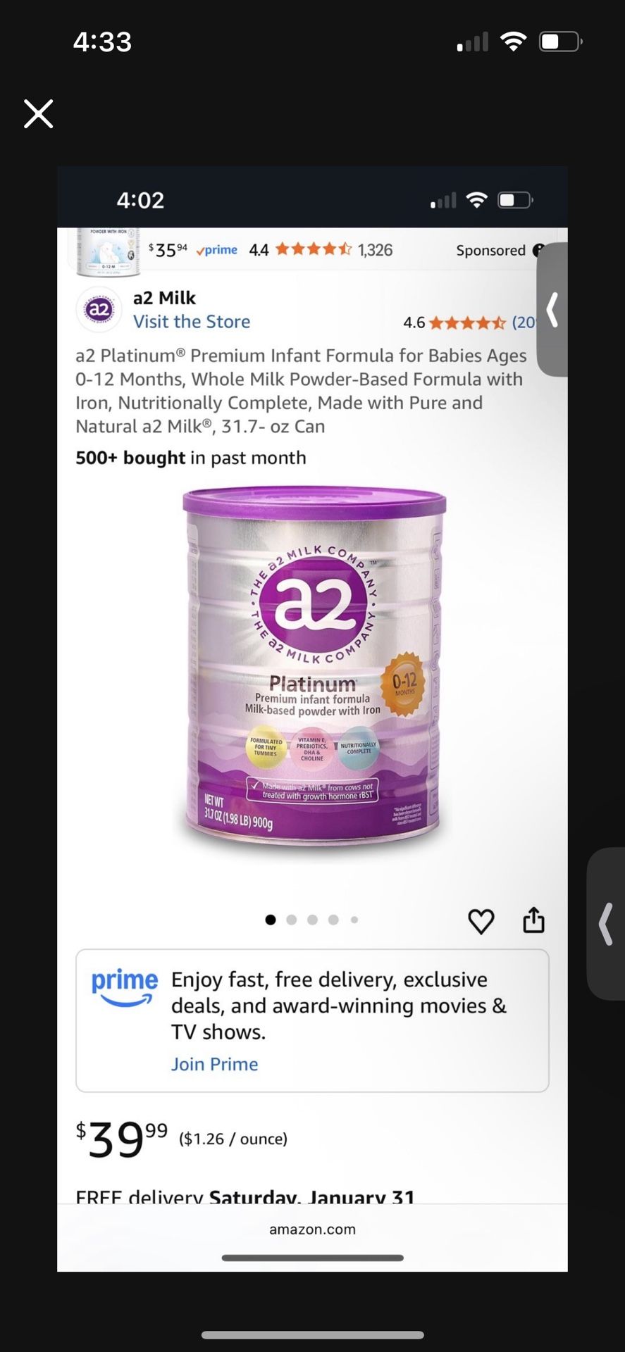 NEW Sealed a2 Platinum Baby Formula