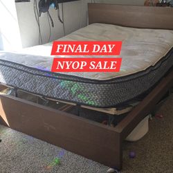 ^ MUST GO NOW ^ Adjustable Height Queen Bed Frame with Mattress