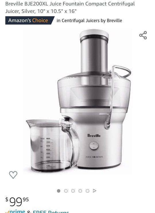 Breville BJE200XL Juice Fountain Compact Centrifugal Juicer, Silver, 10" x 10.5" x 16"
