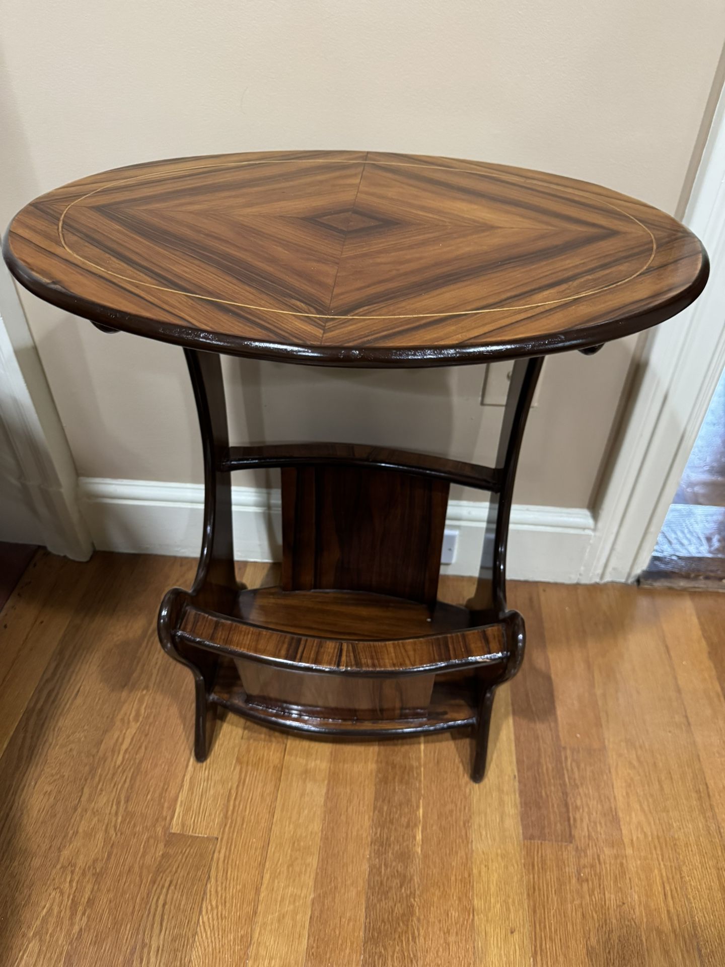 Elegant Wooden Marquetry Accent Table