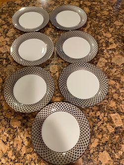 Ciroa Luxe Silver Lattice Set Of 7 Salad Fine Porcelain 7.5”