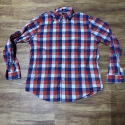 Abercrombie & Fitch Relaxed Fit Mens Size XL Red white Navy blue Flannel Shirt P