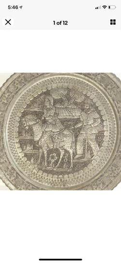 Large Vintage European Platter Hand Hammered Scene of A Knight And His Squire