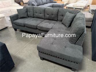 Ash Grey Sectional Sofa With Tufted Buttons, Sofa, Sectional, Ash Grey Sectional, Small Living Room Sectional, Apartment Sofa, Couch, Sectionals,Sofa