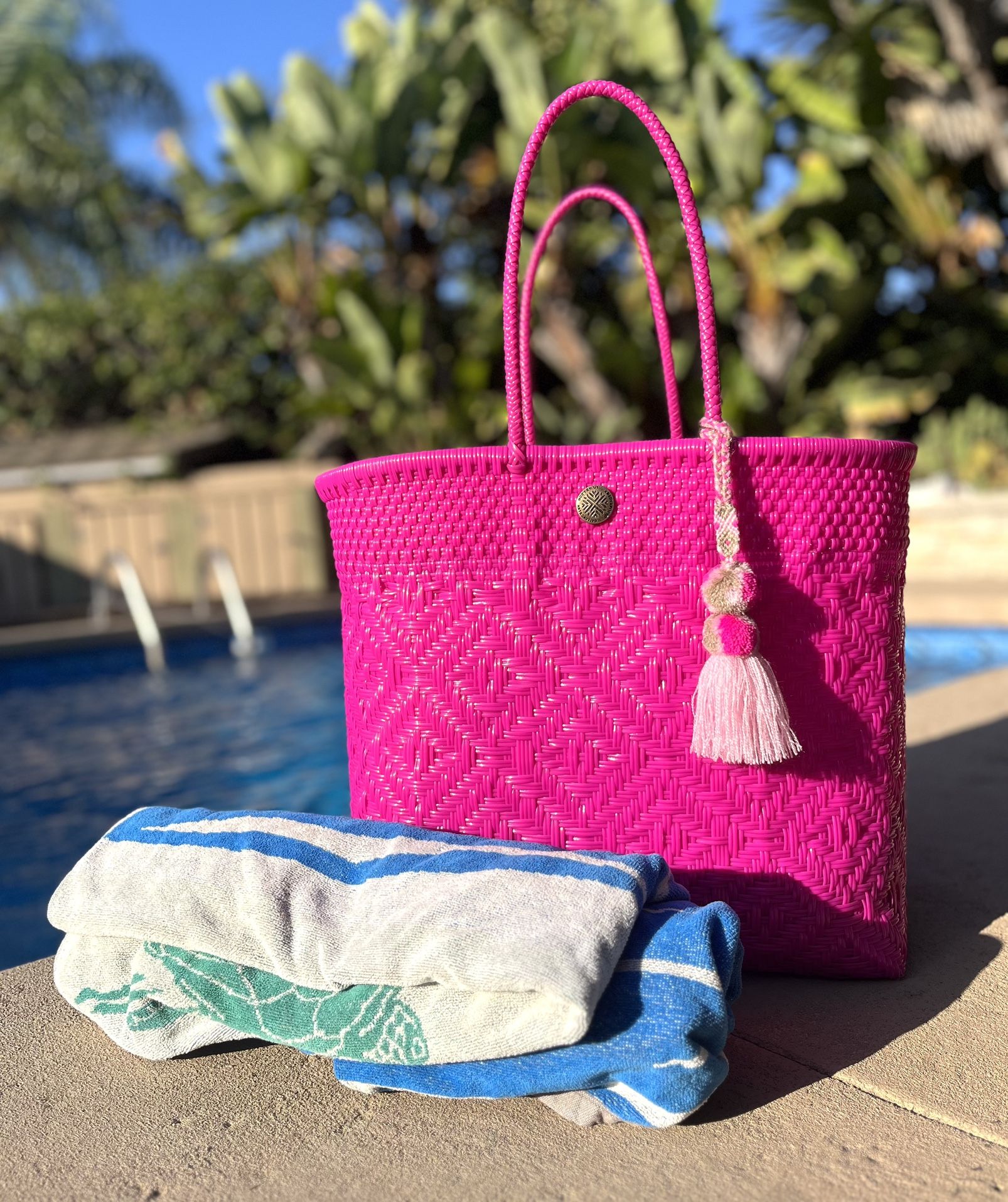 Large Hot Pink Waterproof Tote Bag
