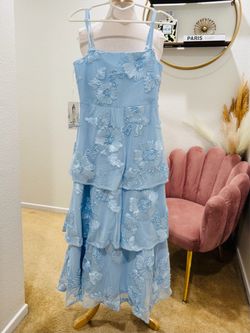 New with Tag, New light blue tiered dress with floral embroidery. This junior size 11 ,