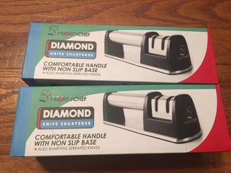 2 of PriorityChef Knife Sharpener for Straight and Serrated Knives, 2 Stage Diamond Coated Sharpening Wheel System, Black