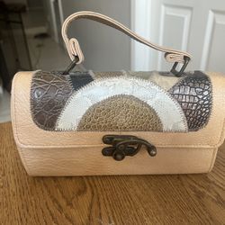 Vintage Bag Bazaar Purse / Satchel Brown Animal Print  Leather Look and Feel